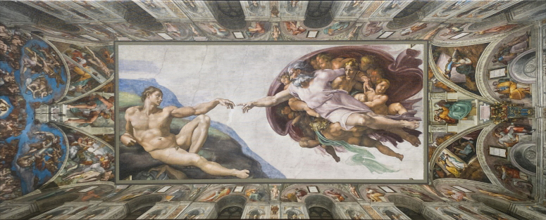 Sistine Chapel with Creation of Adam by artist Michelangelo Buonarotti
